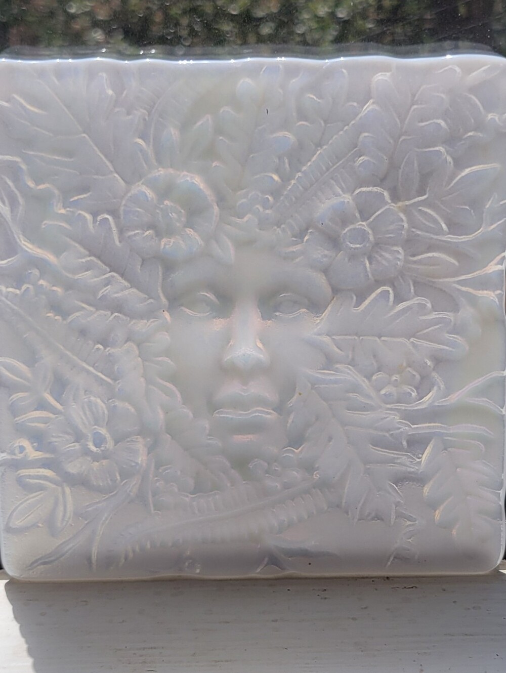 Woman of the Woods Candle  Lithopane White Iridescent Fused Glass Sun Catcher